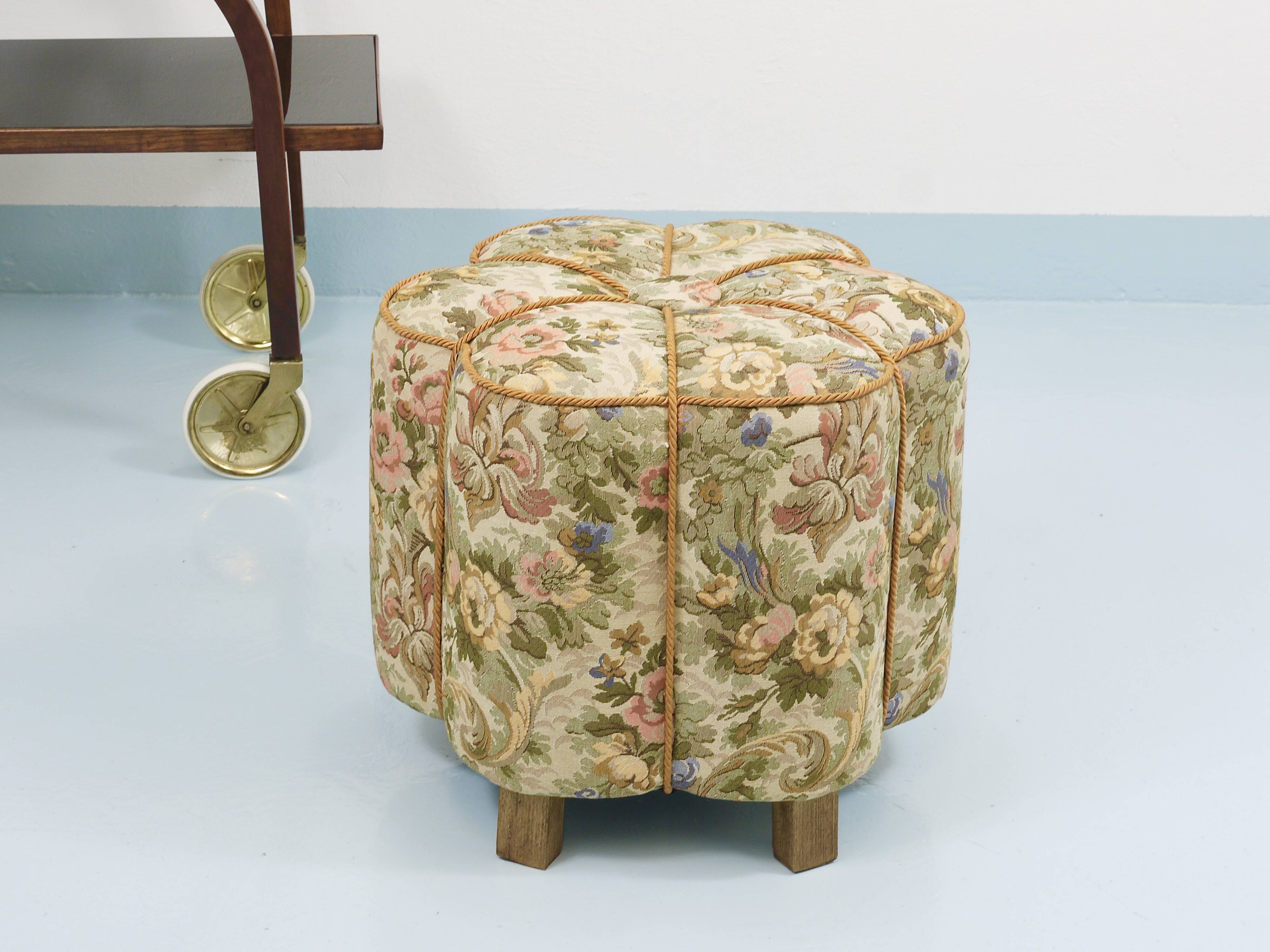 Art Deco Floral Tapestry Stool, Tabouret, Pouf, Ottoman, Vienna, Austria, 1