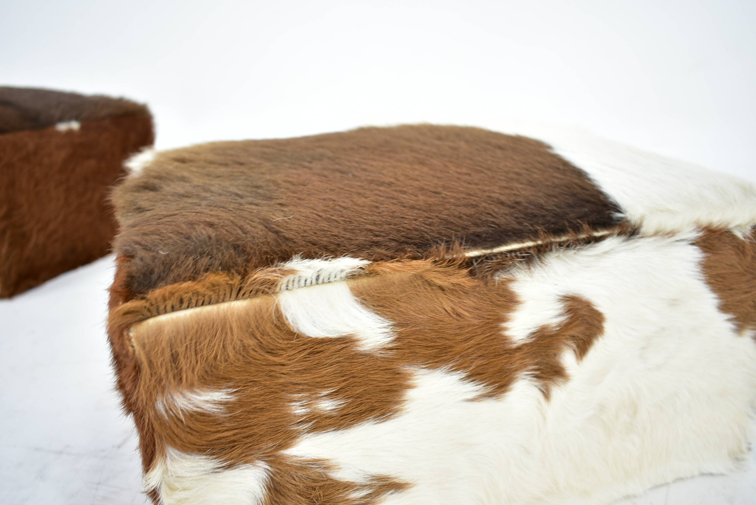 red brown leather cowhide footstools , poufs, 80s