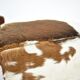 red brown leather cowhide footstools , poufs, 80s