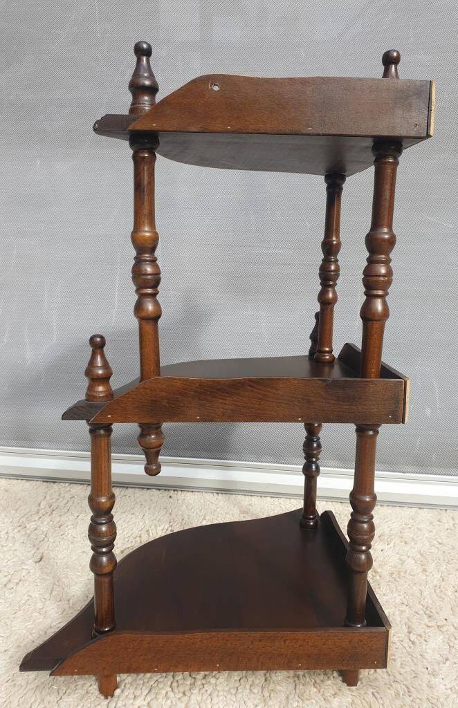 Corner wall display with 3 mahogany shelves