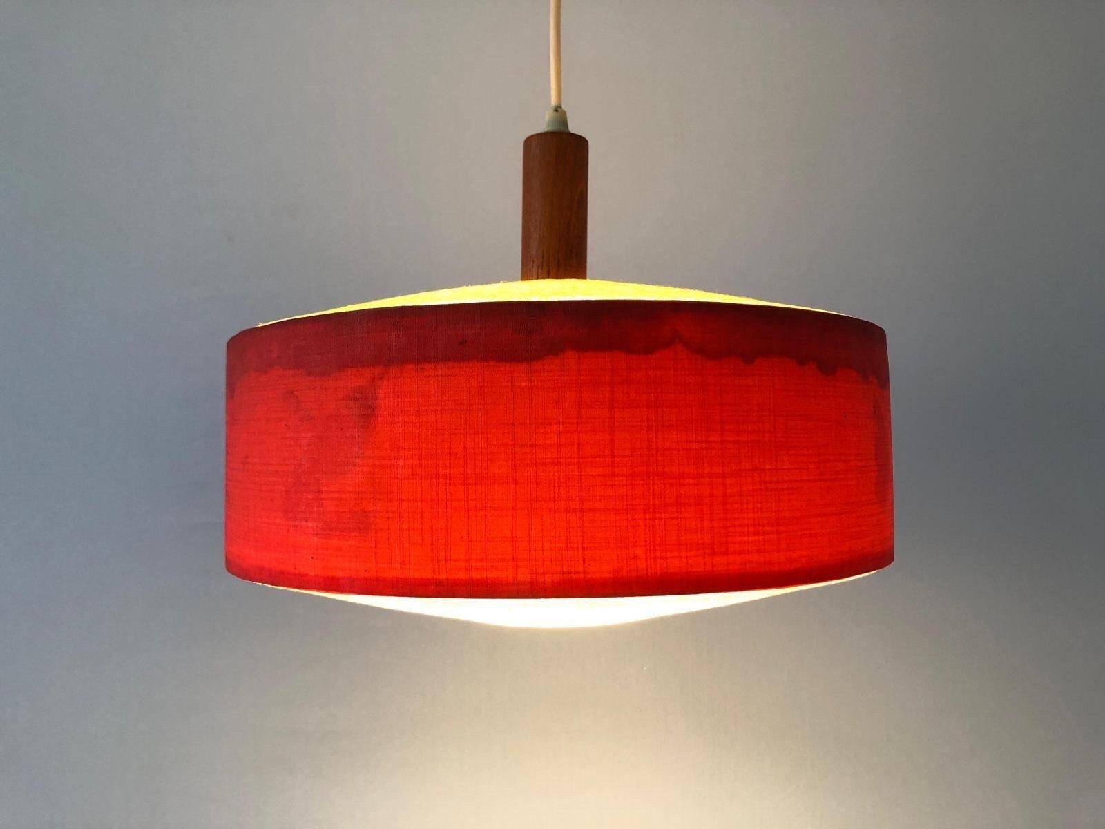 Red fabric ceiling light with textured plexiglass shade by Temde, 1960s, Germany.