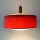 Red fabric ceiling light with textured plexiglass shade by Temde, 1960s, Germany.