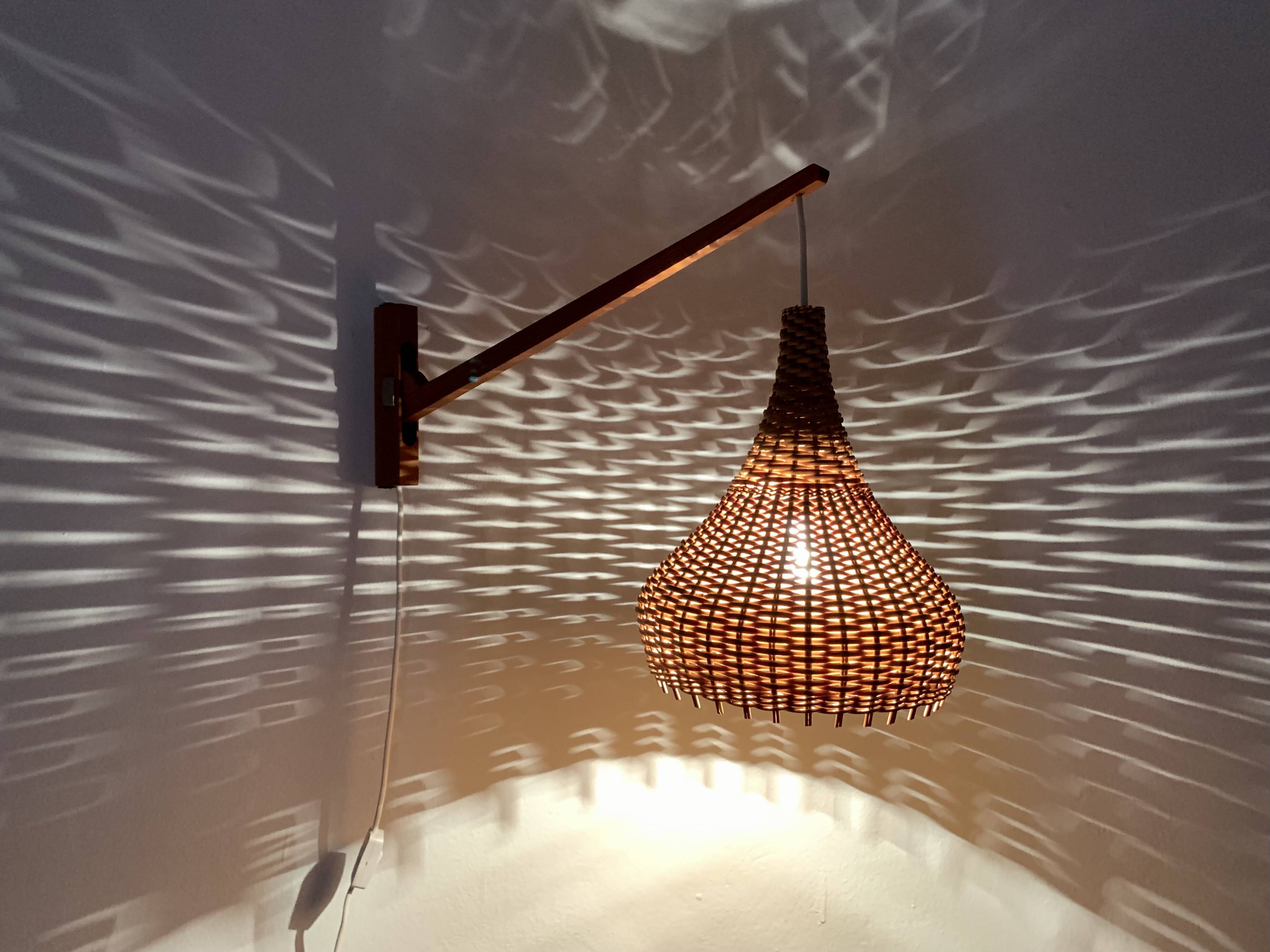 Danish Teak and Wicker Wall Lamp