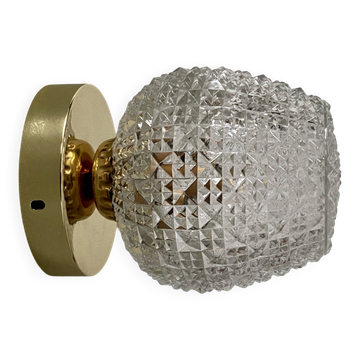 Applique, plafonnier globe vintage en verre pointe de diamant