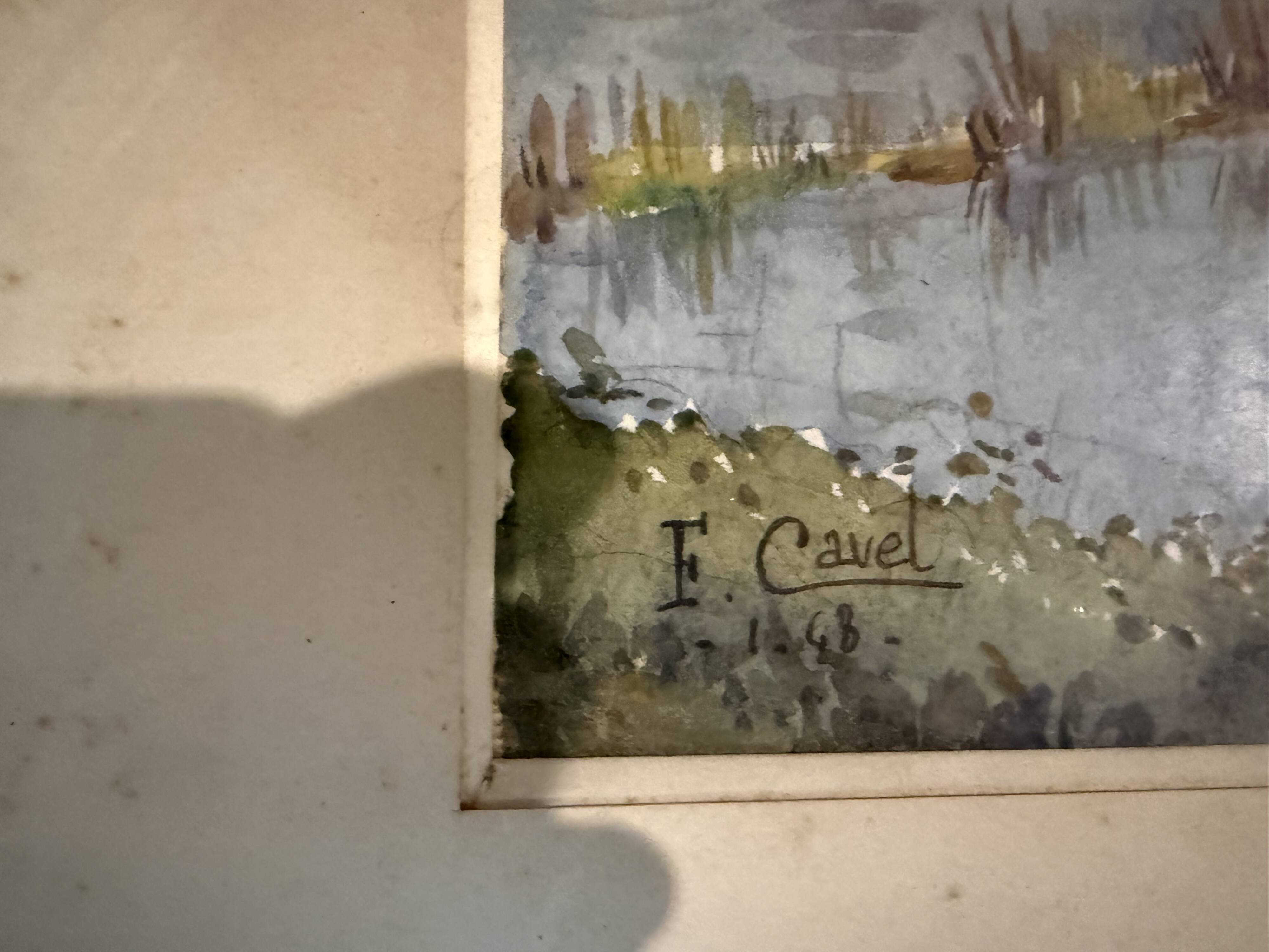 Lithograph Marsh Landscape Signed F Cavel