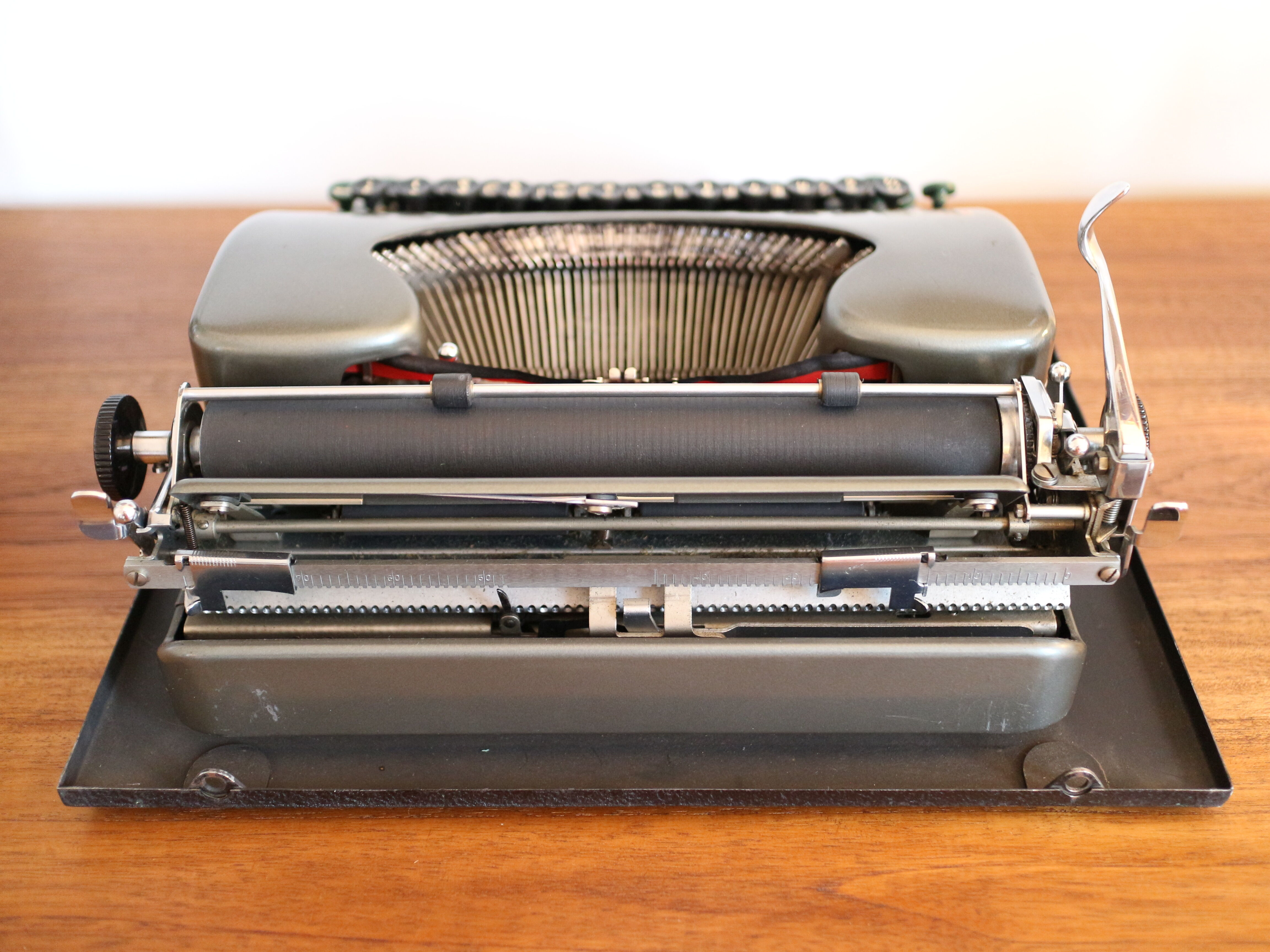 Collectible typewriter, personal Japy or P68, select grey metal model