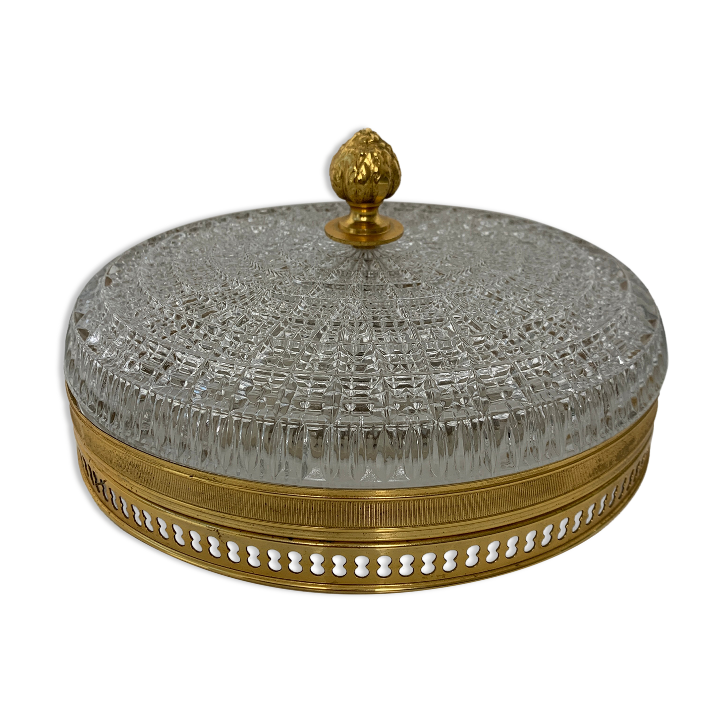 Old ceiling lamp Gilded metal and crystal Lucien Gau