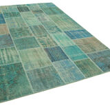 Hand-knotted oriental vintage 205 cm x 300 cm turquoise patchwork carpet