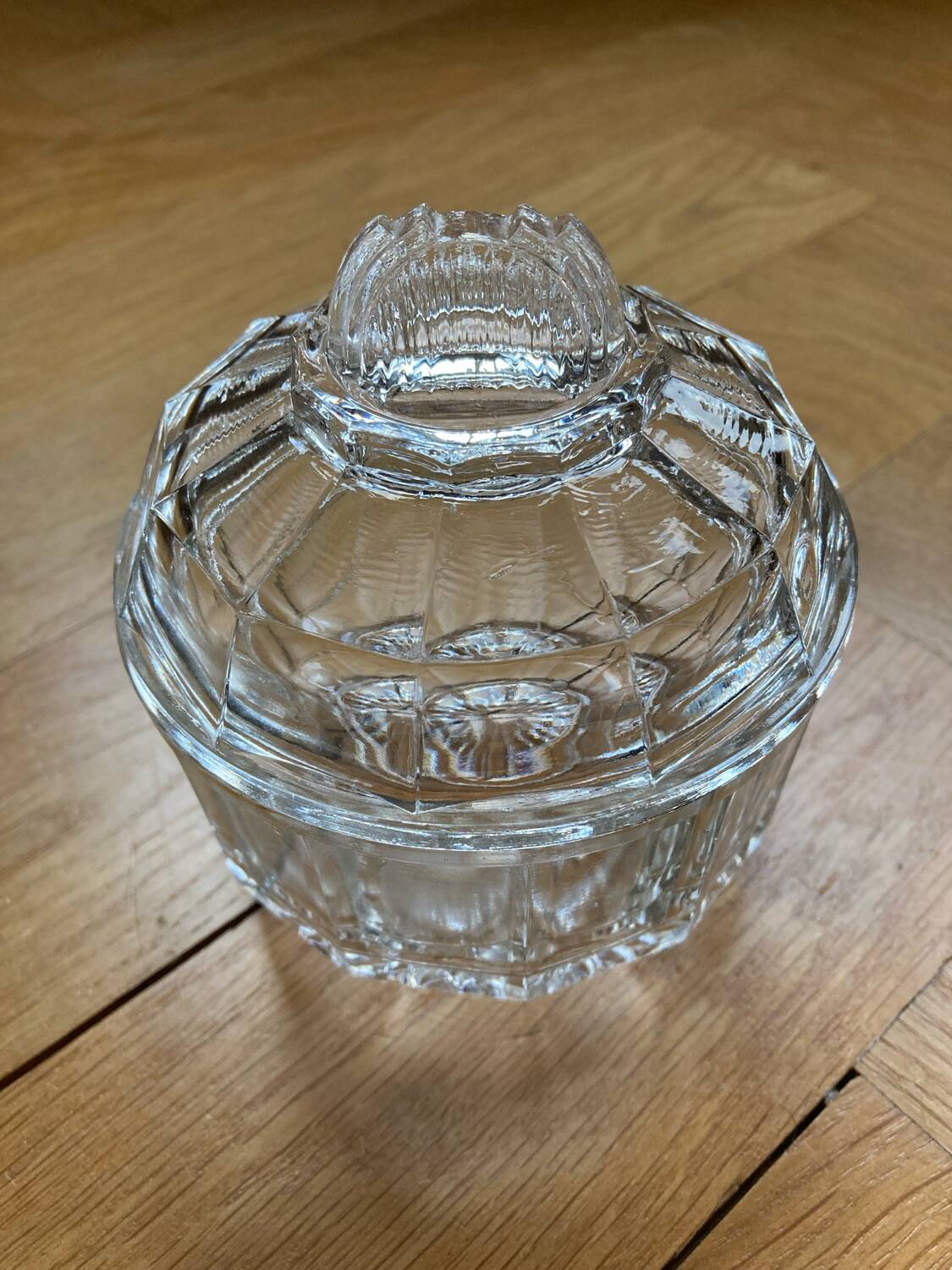 Molded glass sugar bowl