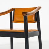 Mid-Century Modern 4 Armchairs in the style of Scarpa, Wood and Leather, Italy, 1960s