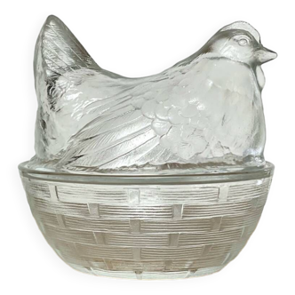 Sucrier Poule en verre vintage