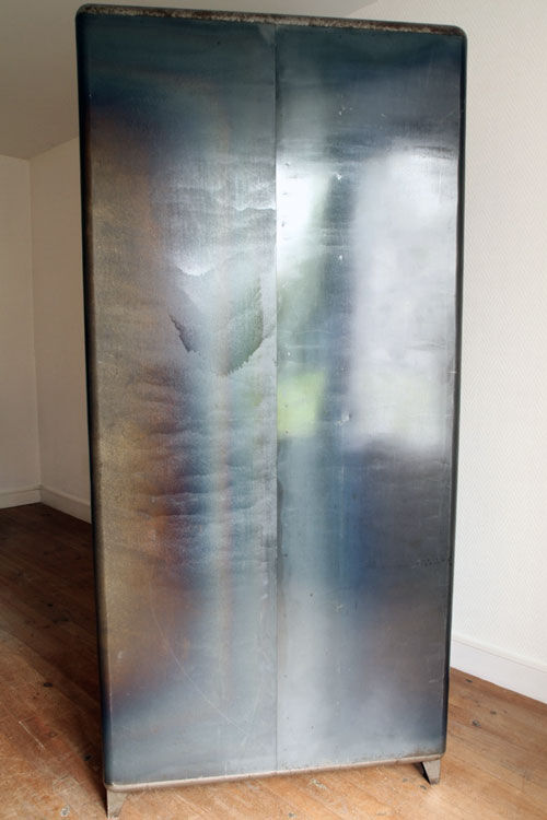 Industrial metal locker room patinated rounded corners