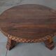 Carved rustic oak round coffee table - Netherlands 1950s