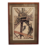 La peinture de la Tour Eiffel, 1889, gravure en couleur de Charles Bombled (1862-1927)