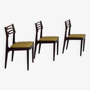 Années 1970, design danois par Johannes Andersen, ensemble de 3 chaises à manger modèle 101, état d'origine.
