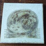 Old tile trivet cat Vallauris Jacqueline Hubin