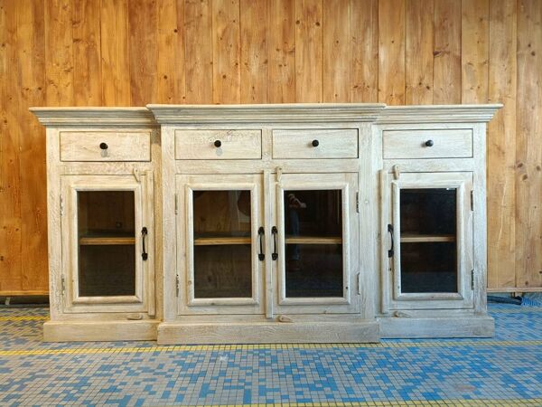 Buffet / vitrine style indus/ colonial bois de manguier massif