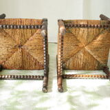 Pair of chairs corner fireplace turned beaded wood