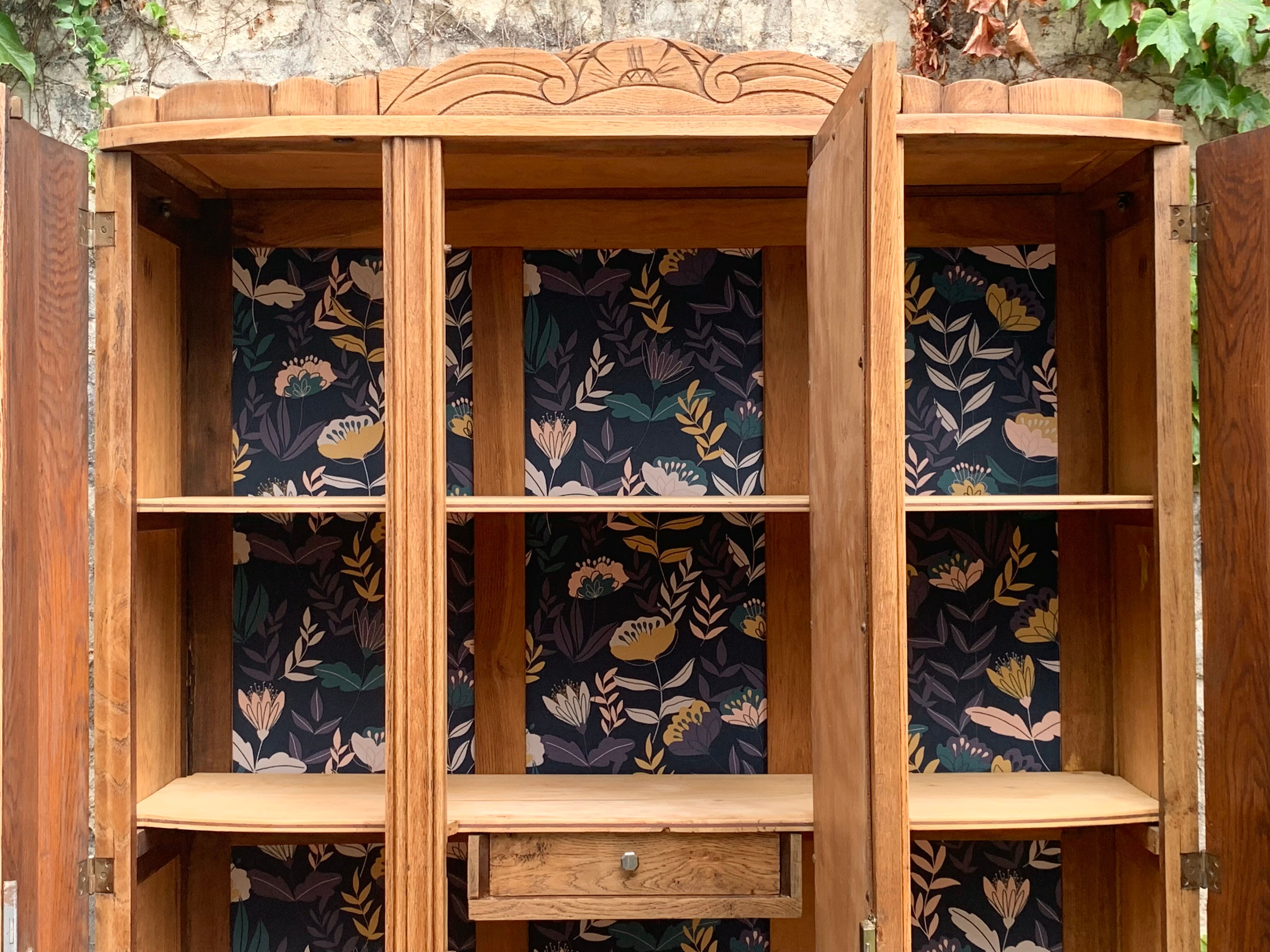 Parisian art deco wardrobe solid raw oak 1930