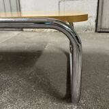 Set of 4 70s nesting coffee tables in metal and solid oak
