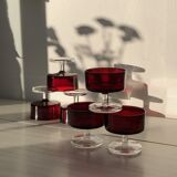 Translucent red champagne or dessert glasses, model Cavalier Luminarc 70s'.