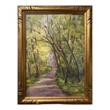 Watercolor painting "Path in the woods" signed + frame early twentieth century