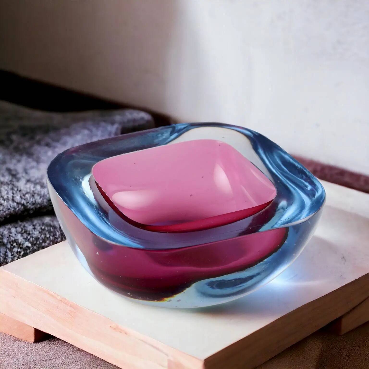Vintage bowl from the 1960s made of coloured Murano glass, Italy.