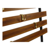 Wall coat rack by Carl Aubock with 5 brass hooks, walnut, iron, Austria, 1950s.
