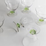 Ensemble de 6 verres à cocktail en verre de Murano vert vintage : verres à tige à bulles, années 1970, style italien du milieu du siècle.