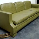 Canapé Jansen cuir vert olive France 1970