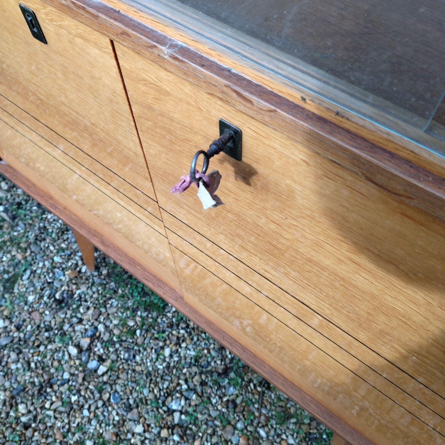 Glass bar veneered wood 50s compass