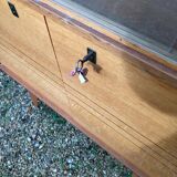 Glass bar veneered wood 50s compass