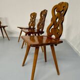 Set of 6 Alsatian double heart chairs in solid oak, early 20th century
