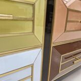 Mid Century Solid Wood And Colored Glass Bar Furniture, Italy 1950's