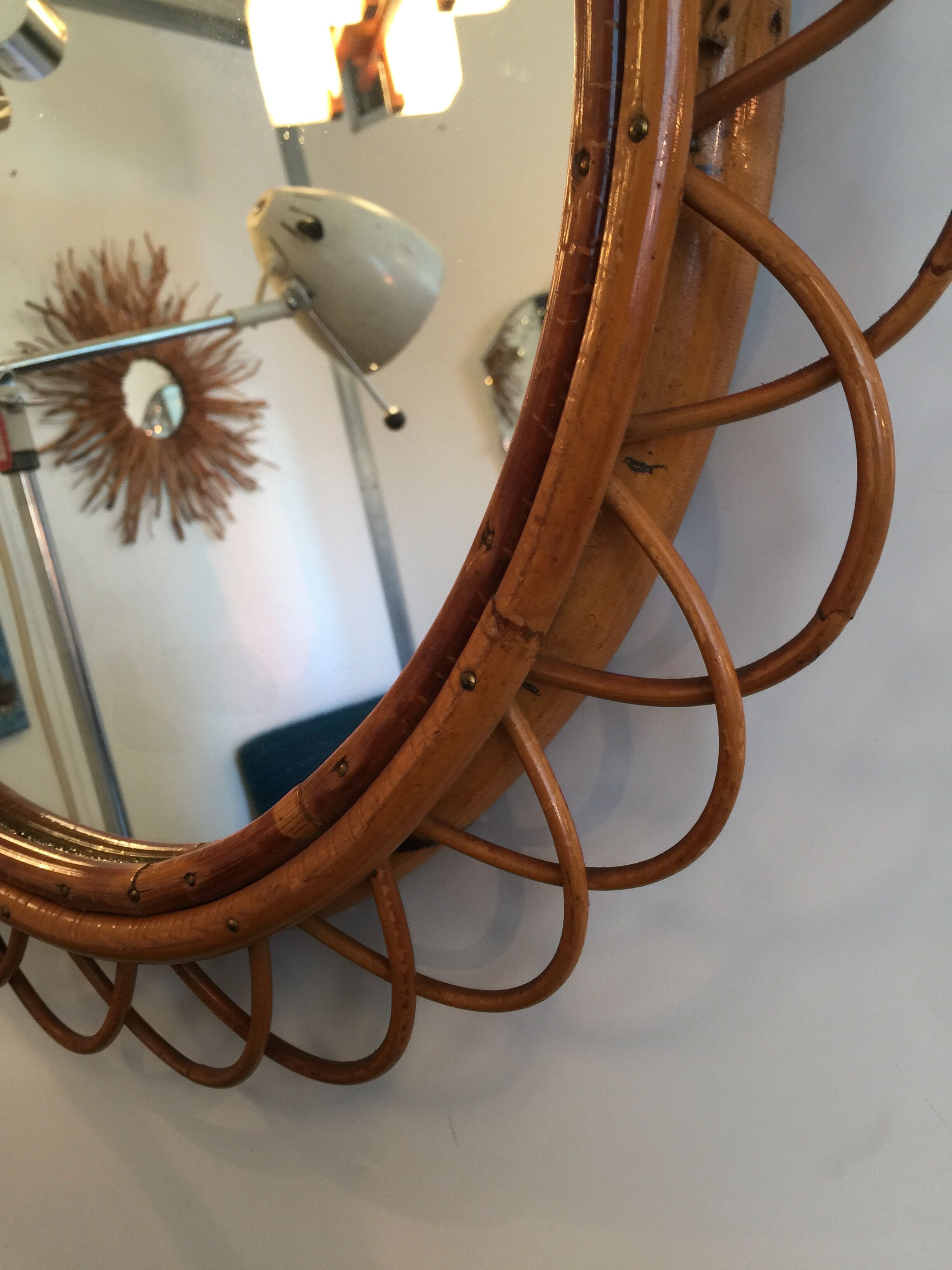 Mirror large rattan format form the 1960s flower 56cm
