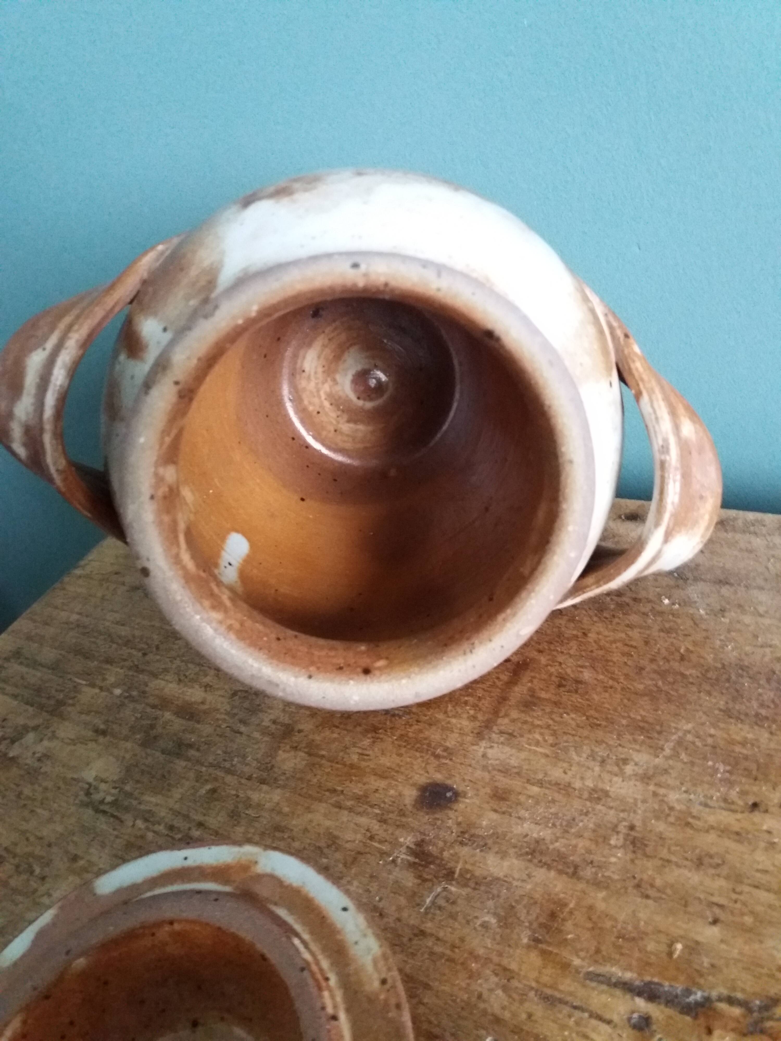 Covered pot condiment pot in Puisaye stoneware