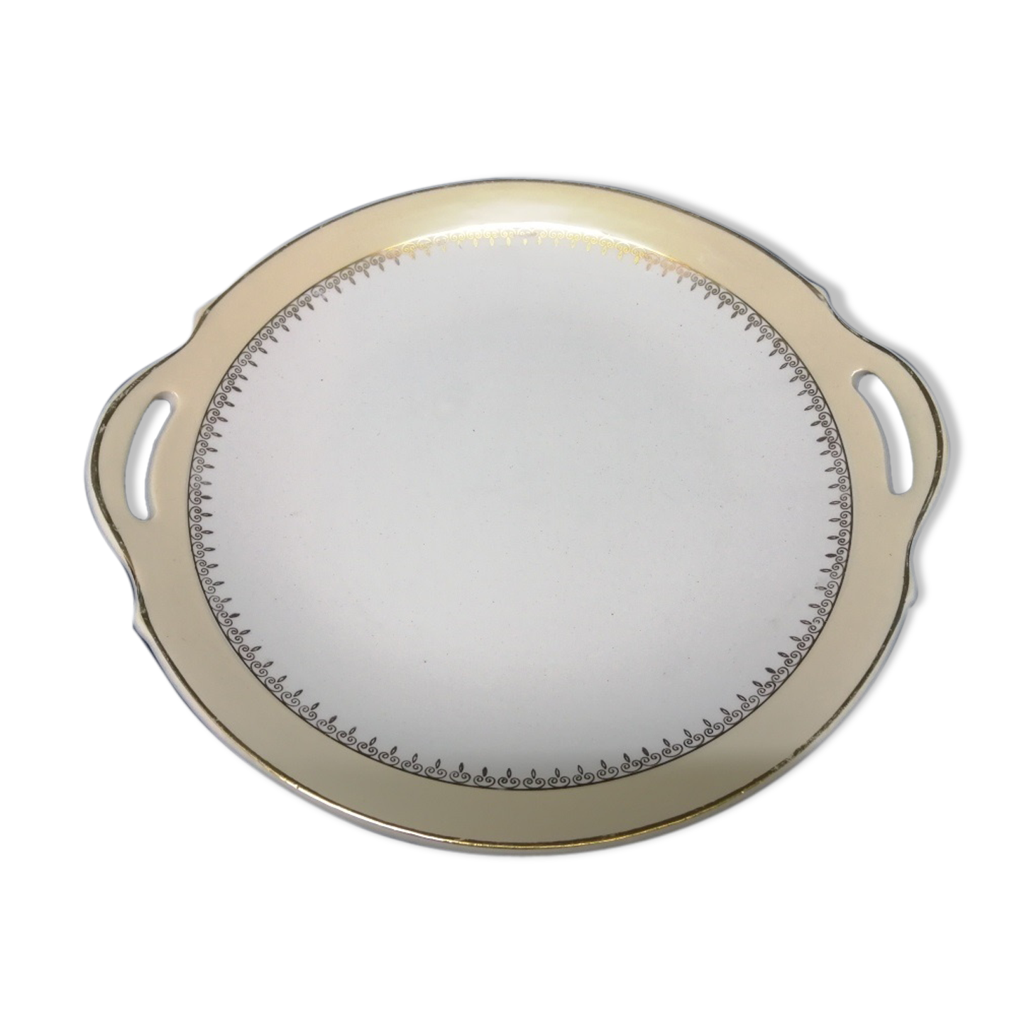 Lunéville Cake Dish Gaité Cream Golden Porcelain Ancient Porcelain