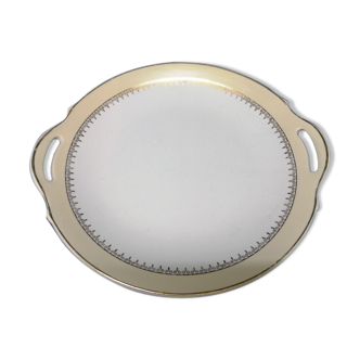 Lunéville Cake Dish Gaité Cream Golden Porcelain Ancient Porcelain