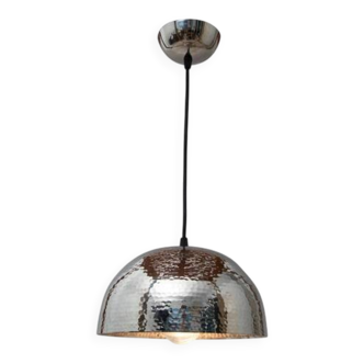Suspended Dome Lamp Metal Nickel Hammered with Chrome Finish