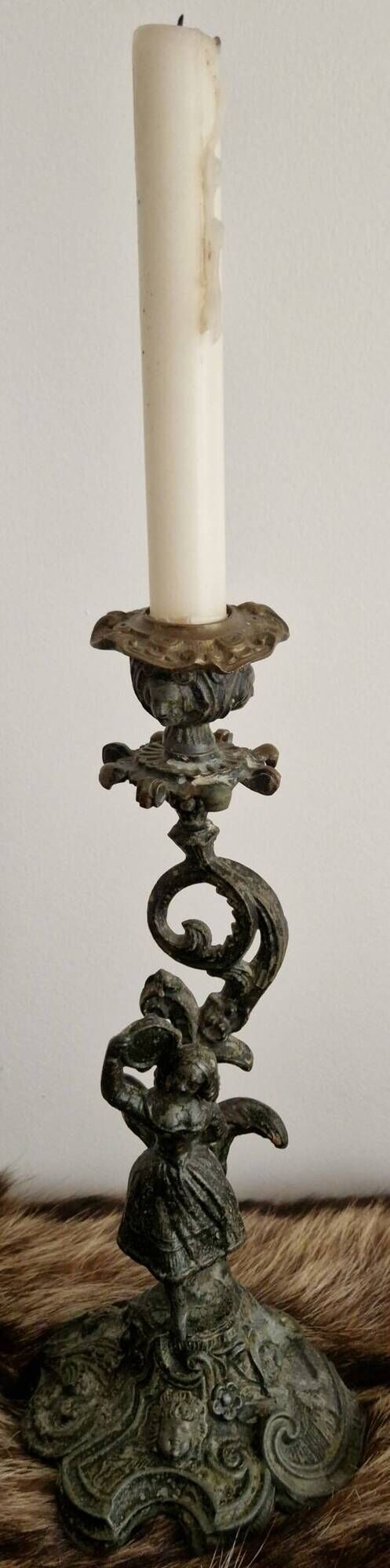 Ornamental candlestick in patinated bronze – Louis XV Rococo style – 19th century
