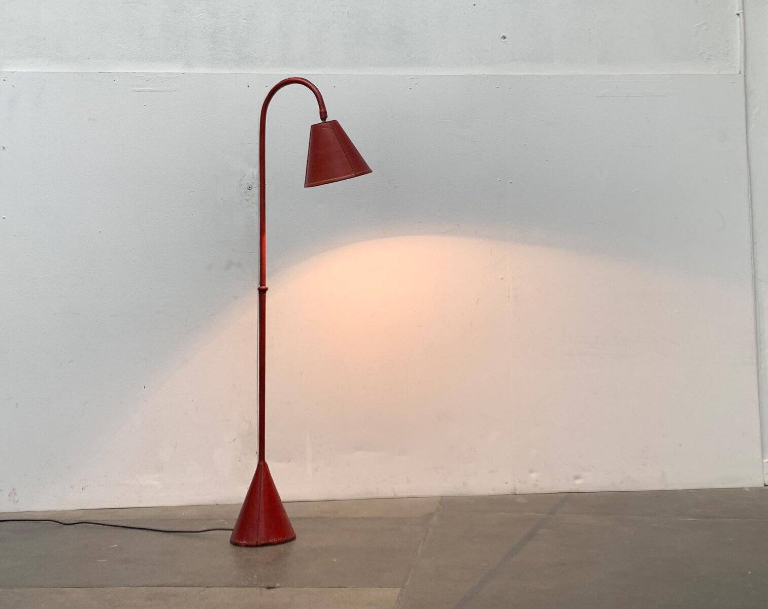 Mid-century leather floor lamp by Jacques Adnet for Valenti, Spain, 1960s.