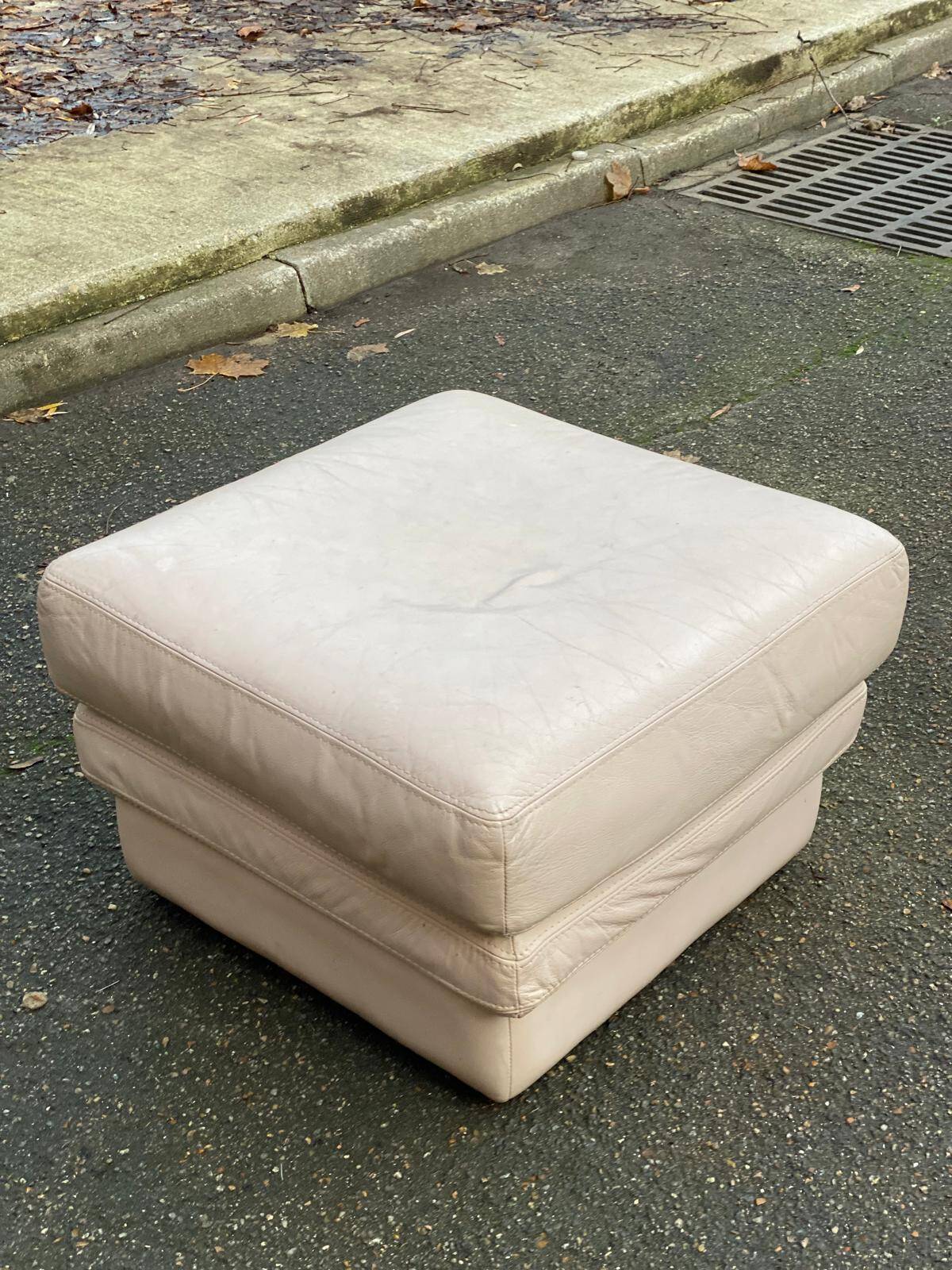 Beige leather pouf, Ikea style