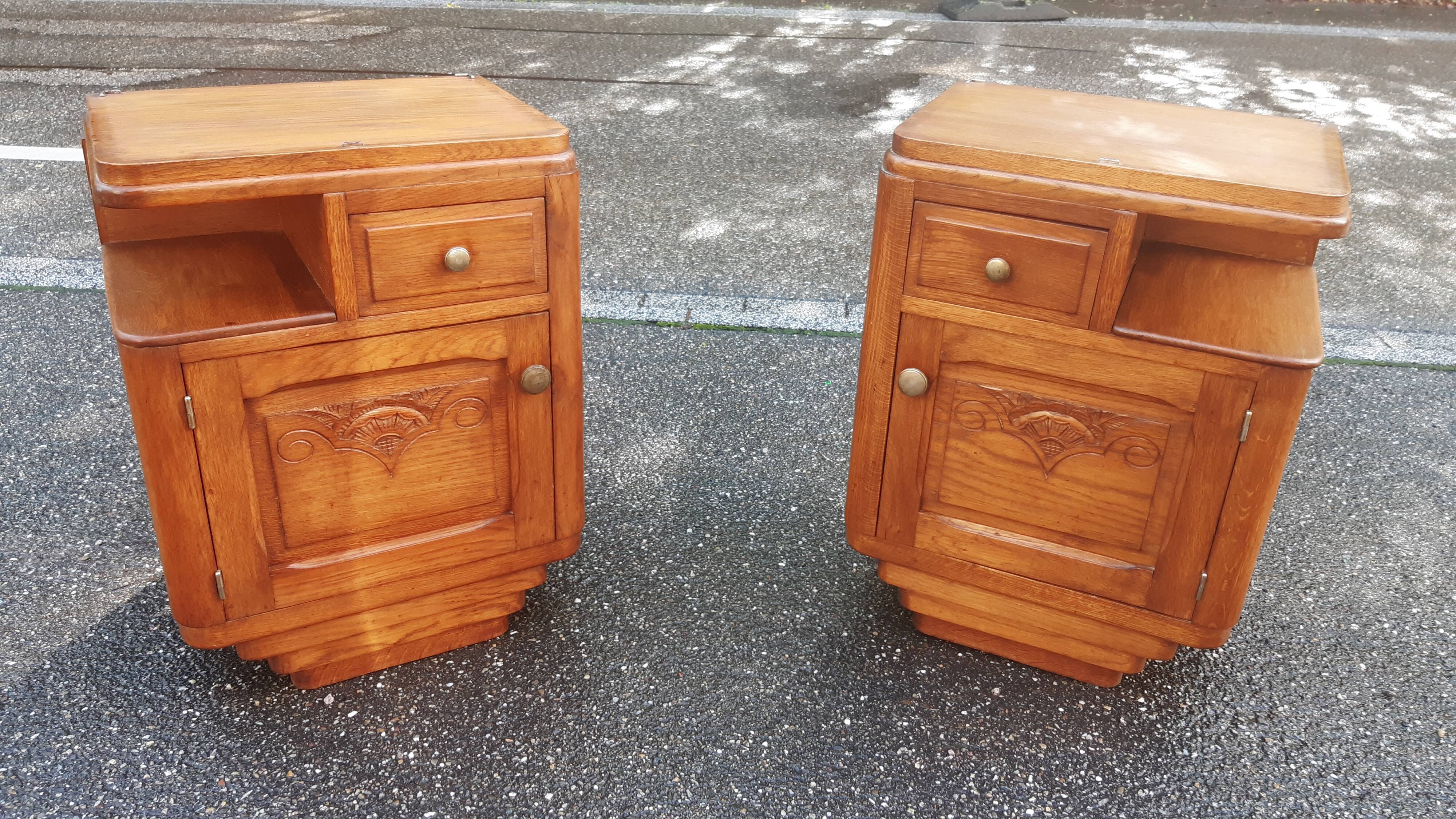 Bedside art deco solid oak