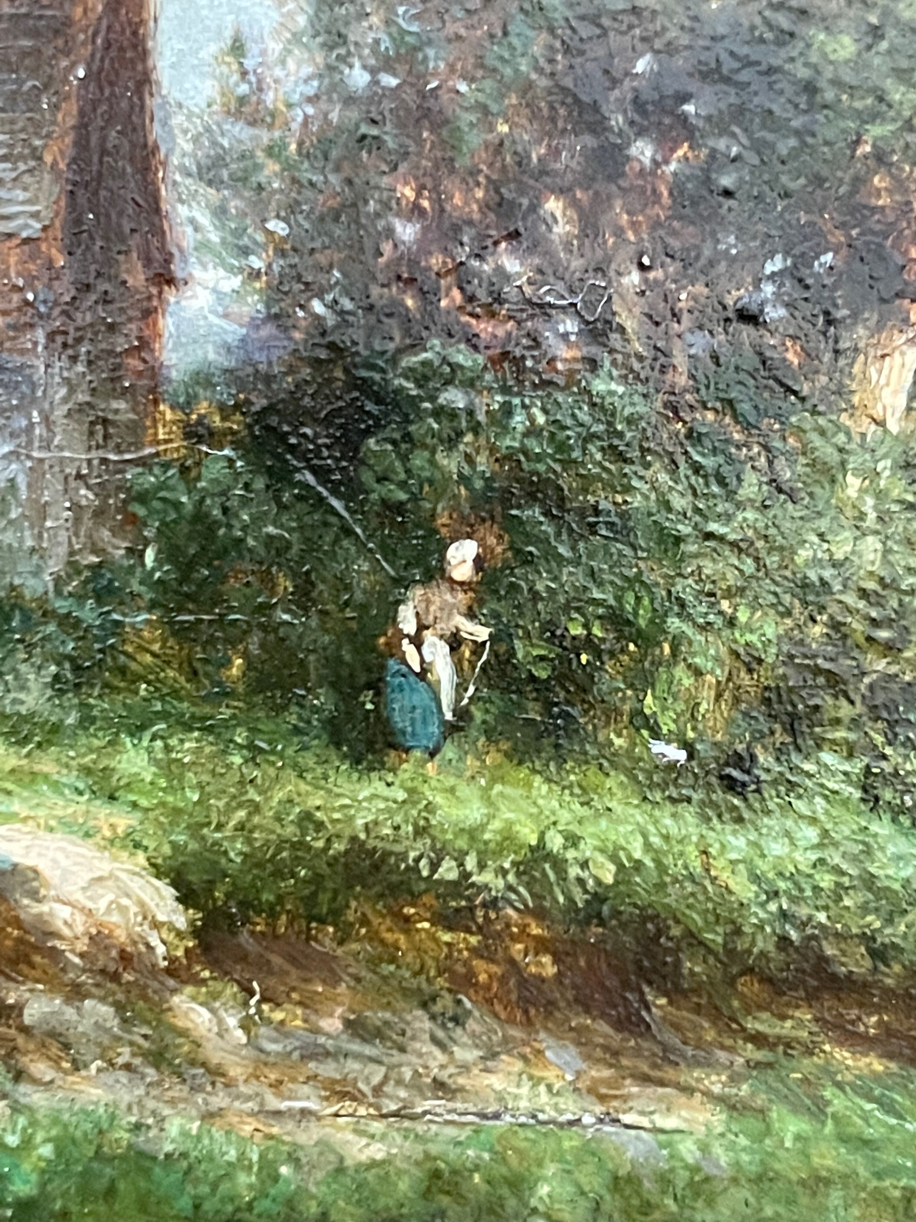 Painting old animated landscape Theodore Ghirardi nineteenth