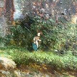 Tableau peinture ancienne paysage animé Théodore Ghirardi XIXe