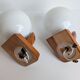Pair of solid pine and opaline wall lights