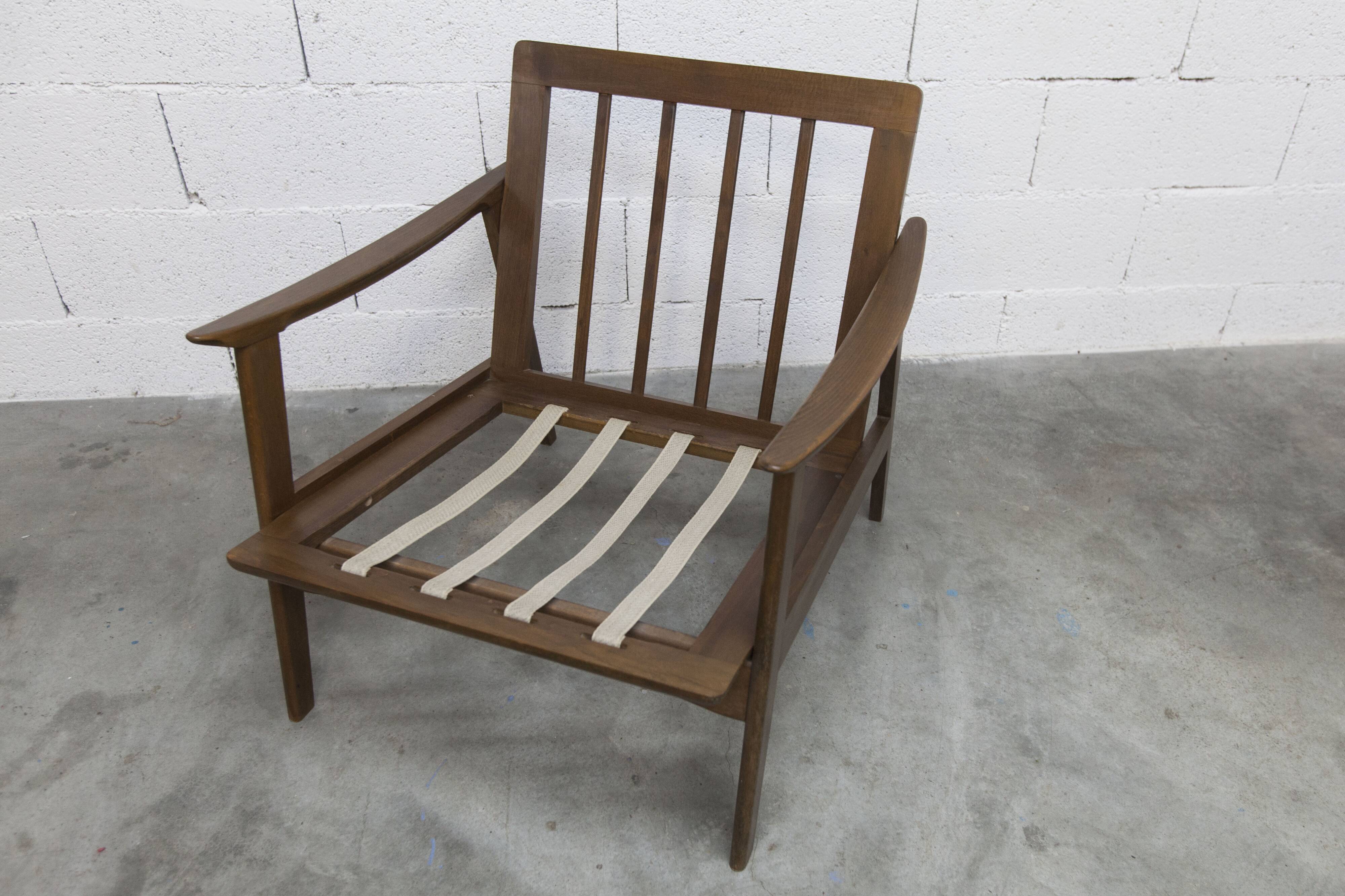 Scandinavian teak armchair, 1960s, demountable, with tartan fabric