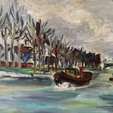 Painting on canvas representing the Seine