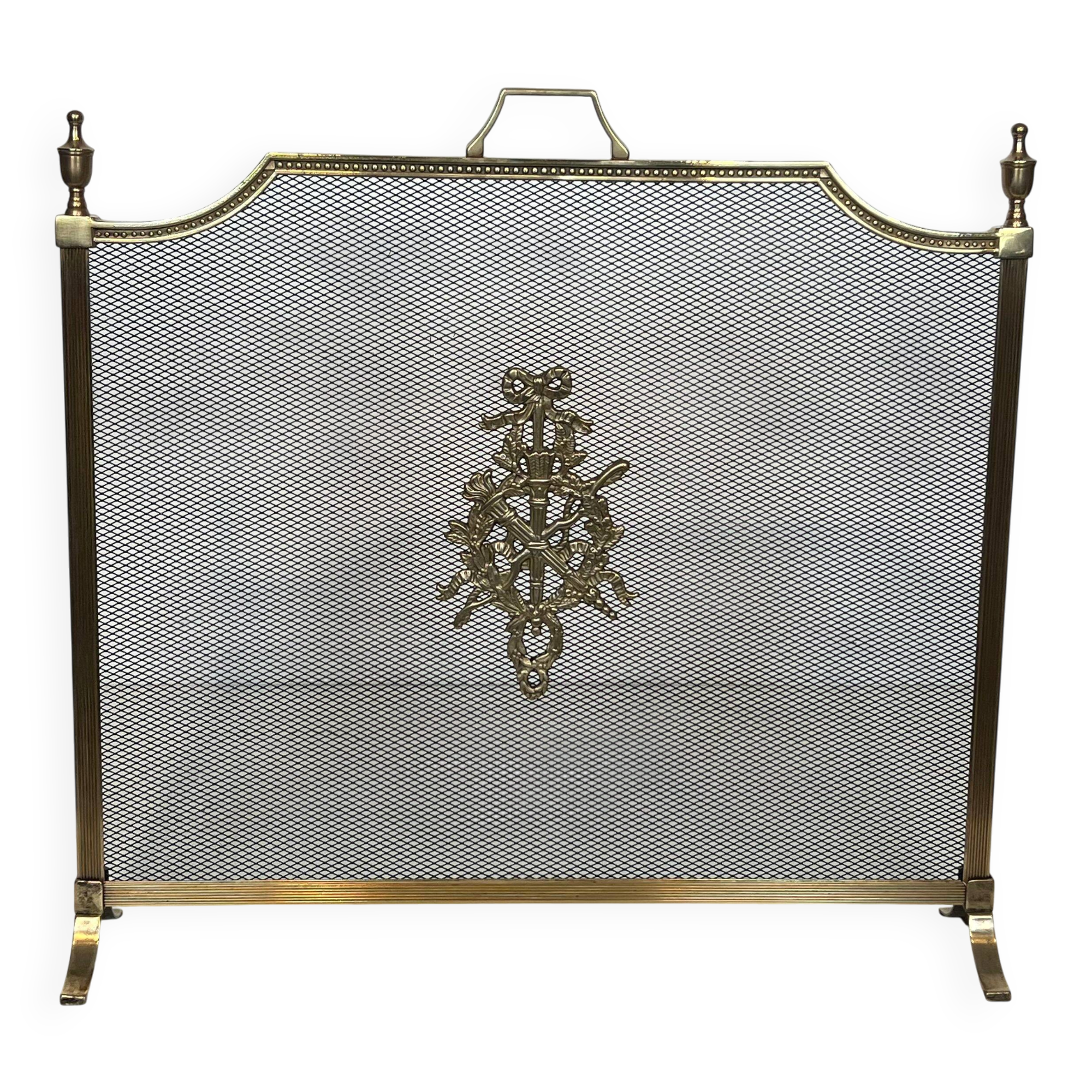 Brass fire screen and grille in the Louis XVI style in the taste of Maison Jansen.