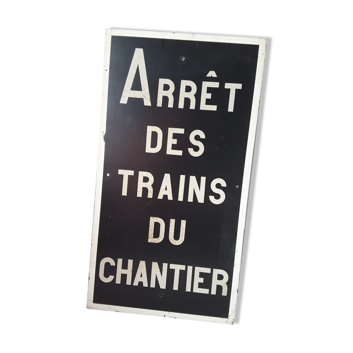 Authentic station sign stop trains of the large-format construction site